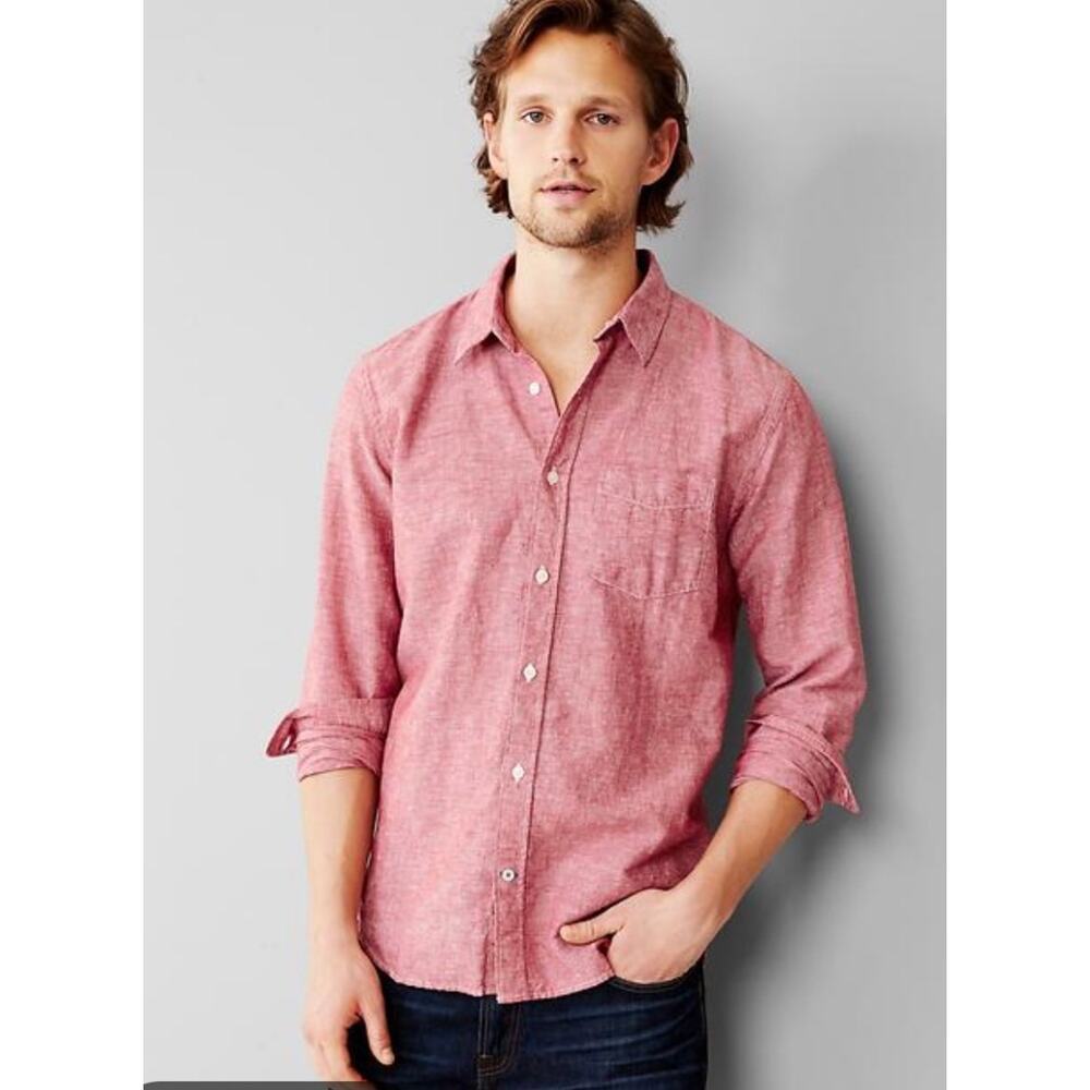 Gap Linen Cotton Blend Button Down Shirt Mahogany Red Unisex Mens Size Medium
